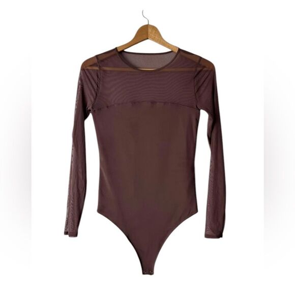 Abercrombie & Fitch Tops - Abercrombie & Fitch Long-Sleeve Mesh Slash Bodysuit in brown NWT S